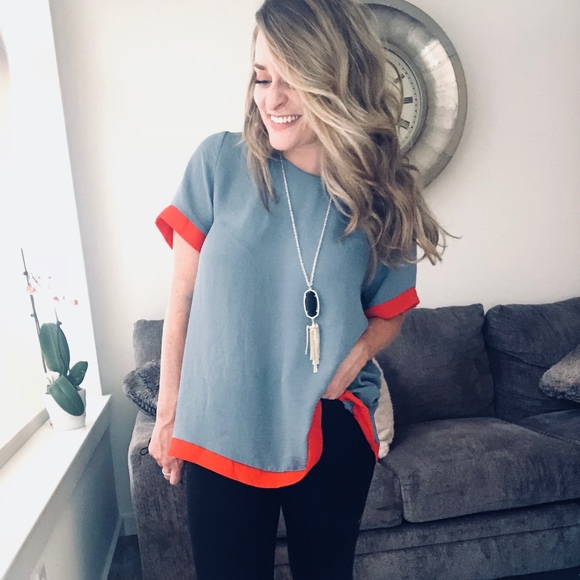 Logan Color Block Top: Blue + Orange - Picture 5 of 6